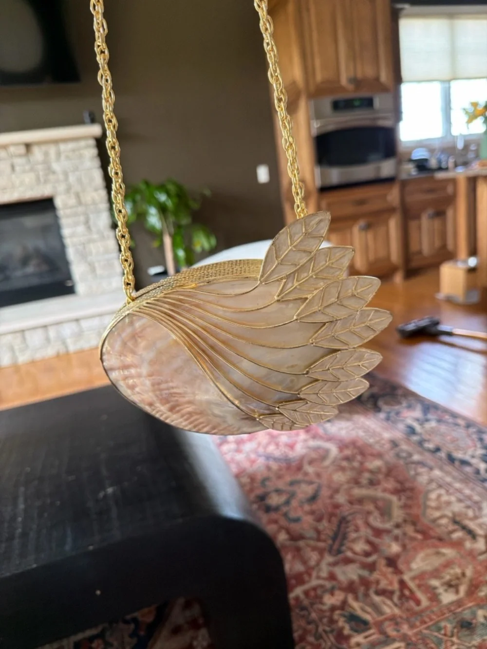 Mother of Pearl Shell Clutch Bag | Gold Leaf Evening Purse